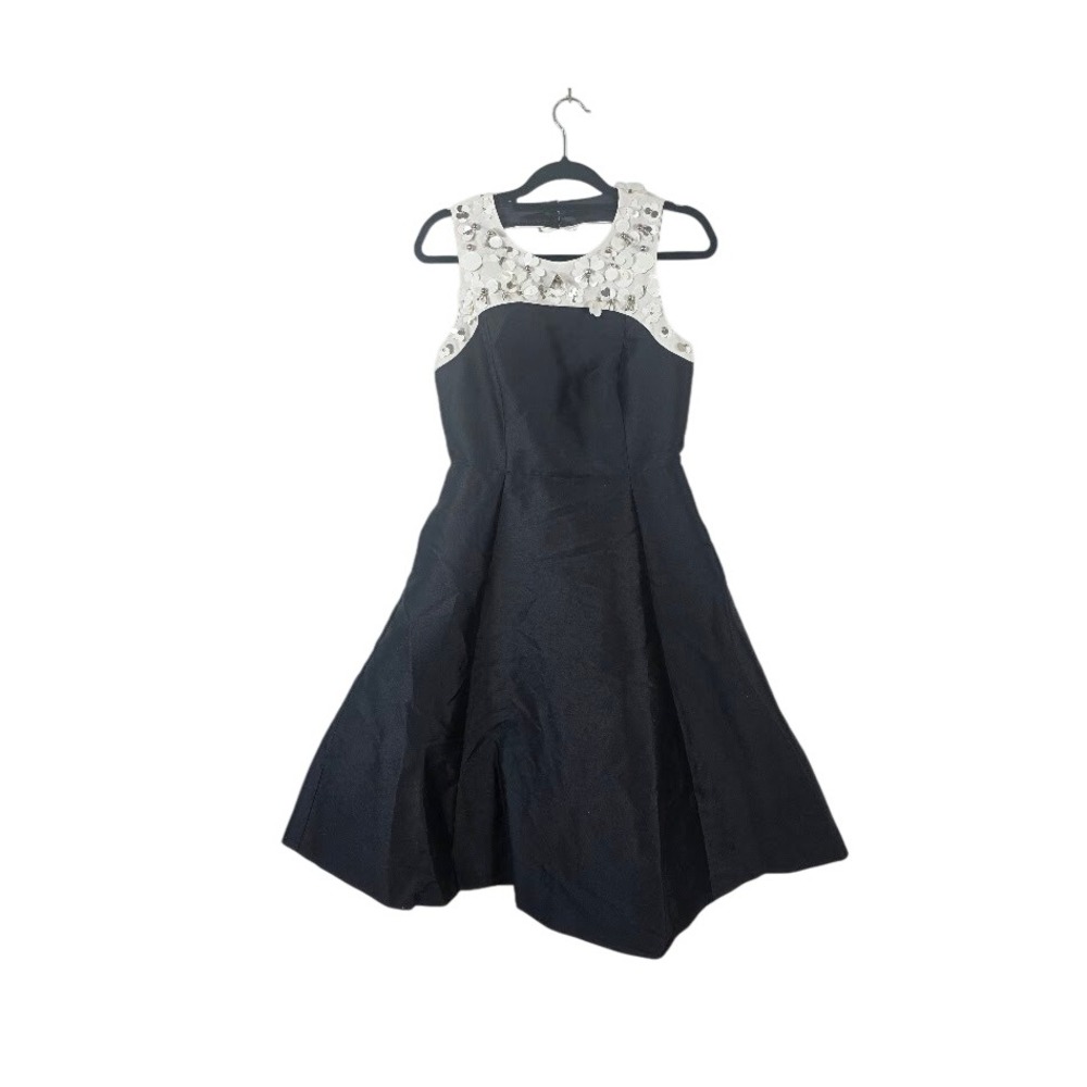 Kate Spade Cocktail Dress Womens 8 Black Floral Embellished A-Line Formal Event
